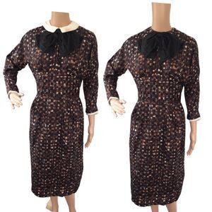 Vintage 50s Brown Print Dress Toni Edwards S